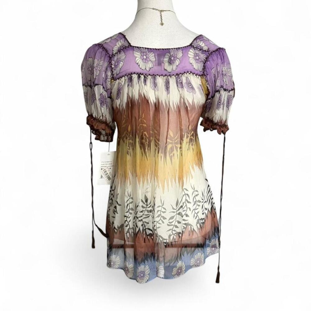 Eci Silk Woman New York purple floral silk dress flowly coquette Size L 14 NWT - Picture 2 of 8
